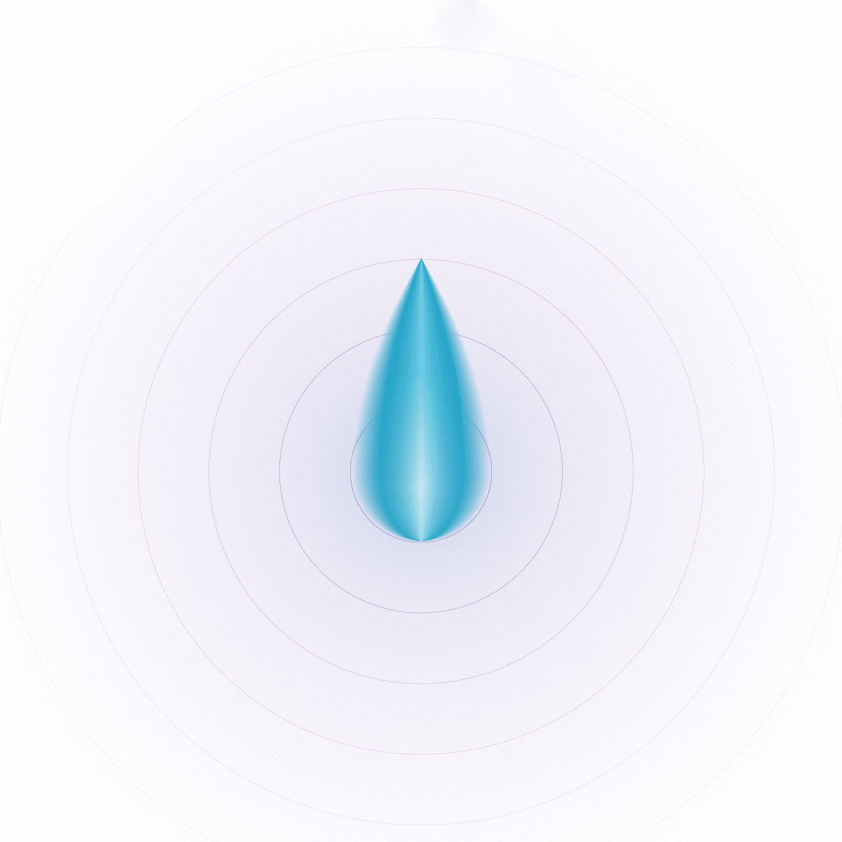 A cyan flame burning against a pale ground, surrounded by fine concentric rings.
